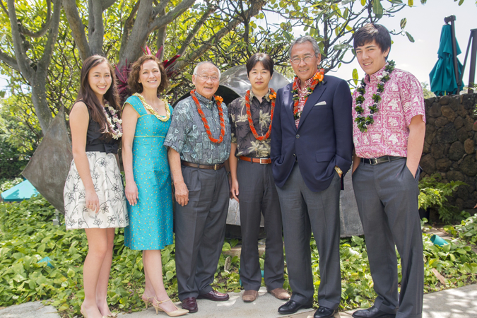 Celebrating the first Miyawaki Family “Trainee in Neuroscience” award recipient are from L-R: Katherine Miyawaki; Karen Miyawaki; Dr. Edison H. Miyawaki;  Gotaro Kojima, MD; Dr. Edison K. Miyawaki; Steven Miyawaki