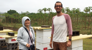 Harriet Natsuyama and bee keeper
