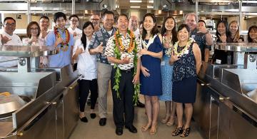 Valerie & Russell Hata, President and CEO of Y. Hata & Co., Limited with supporters and students